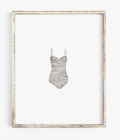 stripe swimsuit watercolor illustration print